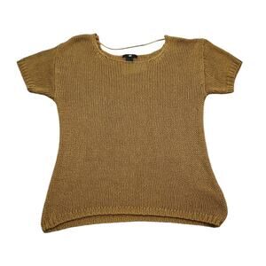 HM Sweater Womens XS Brown Short Sleeve Round Neck Open Knit Pullover Stretch